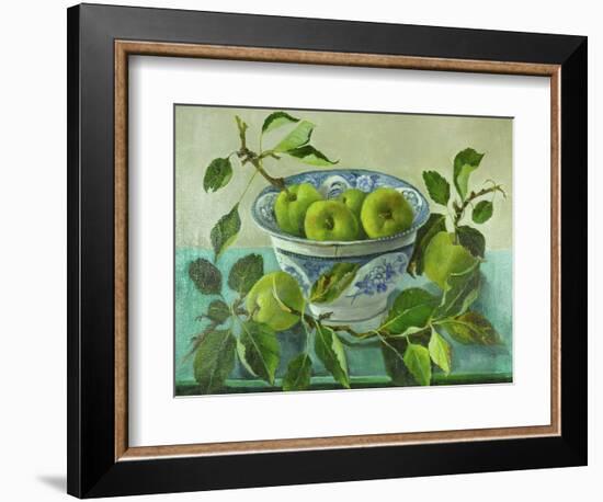 Apples and blue Bowl-Cristiana Angelini-Framed Premium Giclee Print