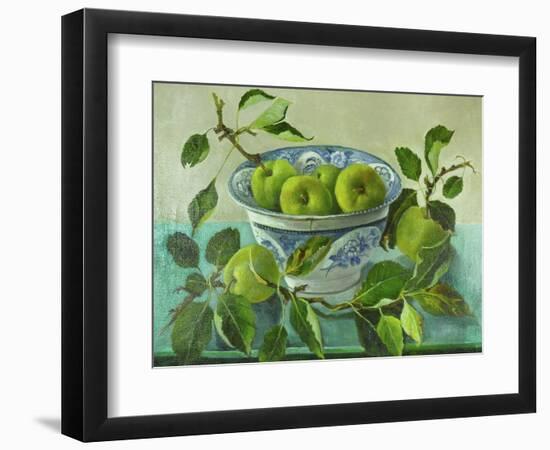 Apples and blue Bowl-Cristiana Angelini-Framed Premium Giclee Print