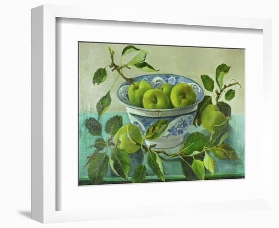 Apples and blue Bowl-Cristiana Angelini-Framed Premium Giclee Print