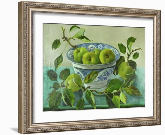 Apples and blue Bowl-Cristiana Angelini-Framed Giclee Print