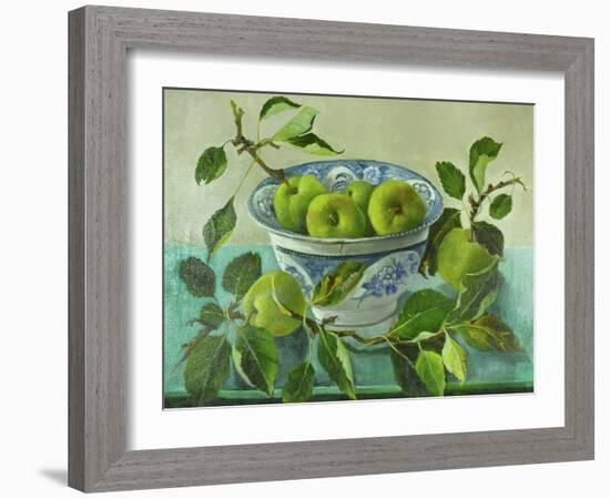 Apples and blue Bowl-Cristiana Angelini-Framed Giclee Print