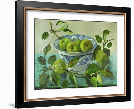 Apples and blue Bowl-Cristiana Angelini-Framed Giclee Print