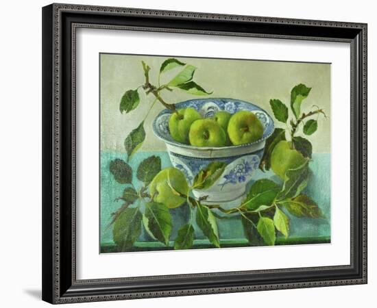 Apples and blue Bowl-Cristiana Angelini-Framed Giclee Print