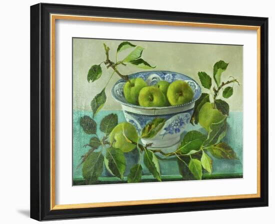 Apples and blue Bowl-Cristiana Angelini-Framed Giclee Print