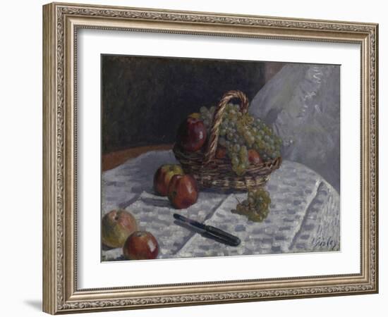 Apples and Grapes in a Basket, C.1880-81 (Oil on Canvas)-Alfred Sisley-Framed Giclee Print