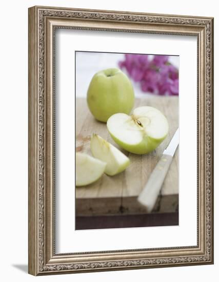 Apples, Completely, Bragged, Knives, Wood Board, Detail, Fuzziness-Nikky-Framed Photographic Print