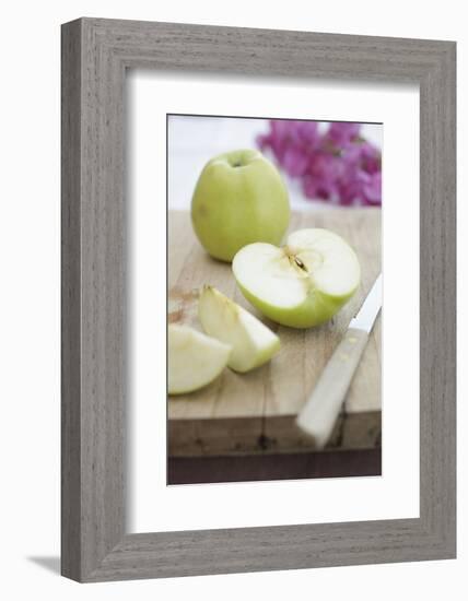 Apples, Completely, Bragged, Knives, Wood Board, Detail, Fuzziness-Nikky-Framed Photographic Print