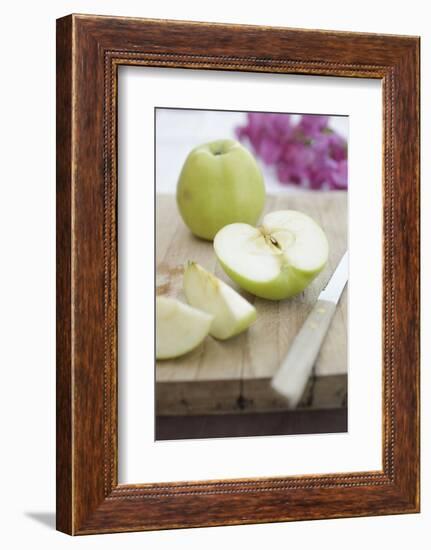 Apples, Completely, Bragged, Knives, Wood Board, Detail, Fuzziness-Nikky-Framed Photographic Print