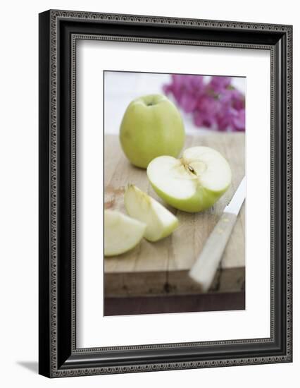 Apples, Completely, Bragged, Knives, Wood Board, Detail, Fuzziness-Nikky-Framed Photographic Print