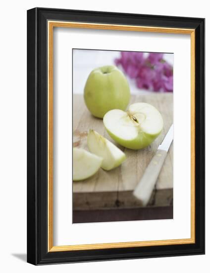 Apples, Completely, Bragged, Knives, Wood Board, Detail, Fuzziness-Nikky-Framed Photographic Print