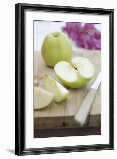 Apples, Completely, Bragged, Knives, Wood Board, Detail, Fuzziness-Nikky-Framed Photographic Print