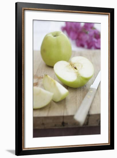 Apples, Completely, Bragged, Knives, Wood Board, Detail, Fuzziness-Nikky-Framed Photographic Print