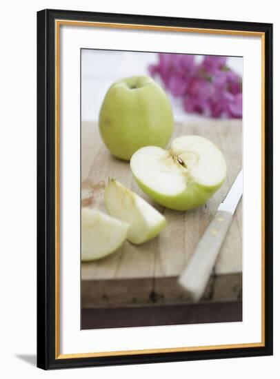 Apples, Completely, Bragged, Knives, Wood Board, Detail, Fuzziness-Nikky-Framed Photographic Print