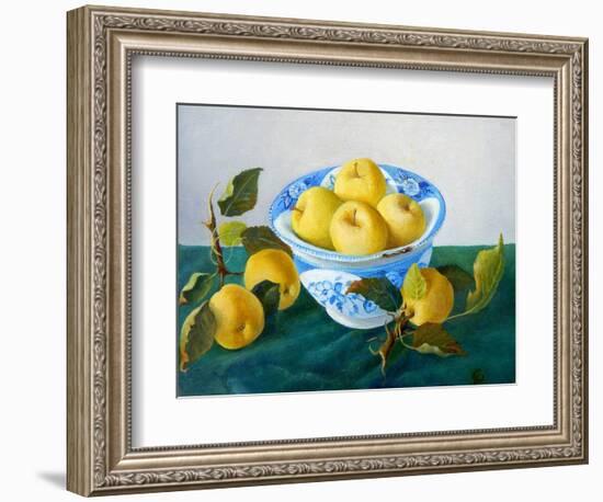 Apples in a Blue Bowl, 2014-Cristiana Angelini-Framed Giclee Print