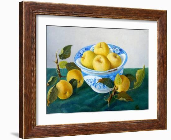 Apples in a Blue Bowl, 2014-Cristiana Angelini-Framed Giclee Print