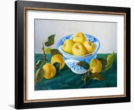 Apples in a Blue Bowl, 2014-Cristiana Angelini-Framed Giclee Print