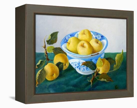 Apples in a Blue Bowl, 2014-Cristiana Angelini-Framed Premier Image Canvas