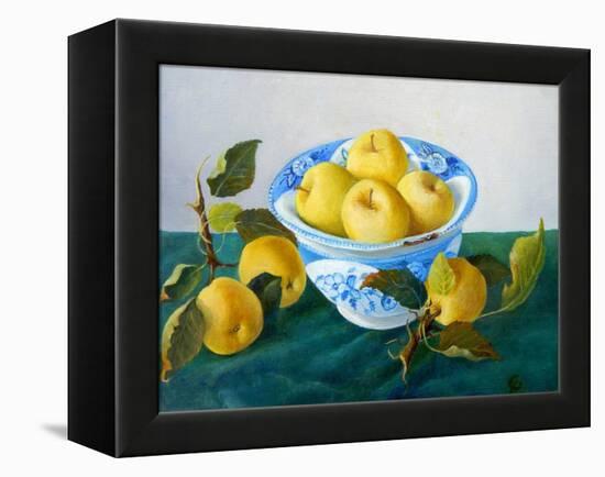 Apples in a Blue Bowl, 2014-Cristiana Angelini-Framed Premier Image Canvas