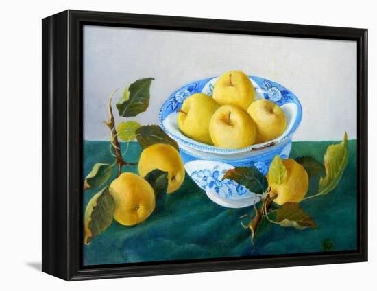 Apples in a Blue Bowl, 2014-Cristiana Angelini-Framed Premier Image Canvas