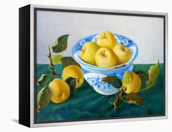 Apples in a Blue Bowl, 2014-Cristiana Angelini-Framed Premier Image Canvas
