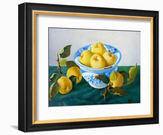 Apples in a Blue Bowl, 2014-Cristiana Angelini-Framed Premium Giclee Print