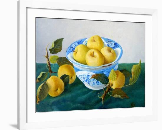 Apples in a Blue Bowl, 2014-Cristiana Angelini-Framed Giclee Print