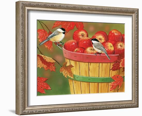 Apples in Basket with Chickadees-William Vanderdasson-Framed Giclee Print