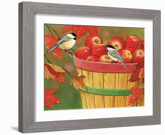 Apples in Basket with Chickadees-William Vanderdasson-Framed Giclee Print