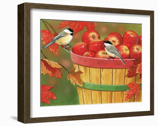 Apples in Basket with Chickadees-William Vanderdasson-Framed Giclee Print