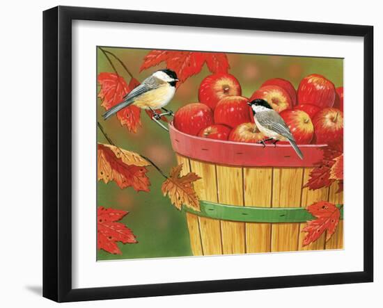 Apples in Basket with Chickadees-William Vanderdasson-Framed Giclee Print