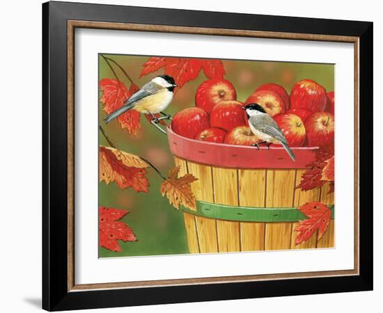 Apples in Basket with Chickadees-William Vanderdasson-Framed Giclee Print