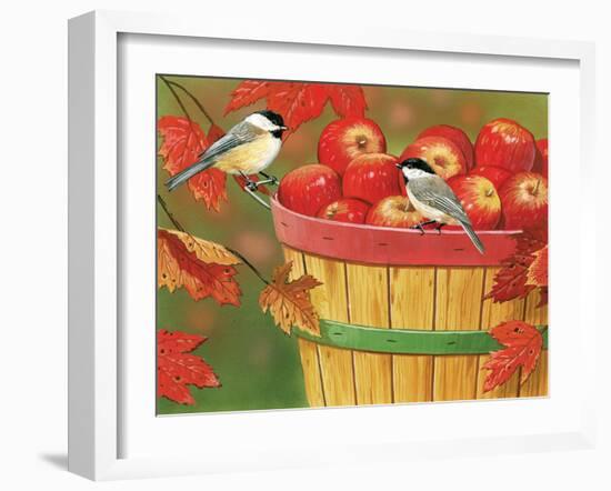 Apples in Basket with Chickadees-William Vanderdasson-Framed Giclee Print