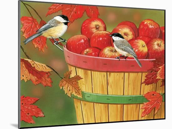 Apples in Basket with Chickadees-William Vanderdasson-Mounted Giclee Print