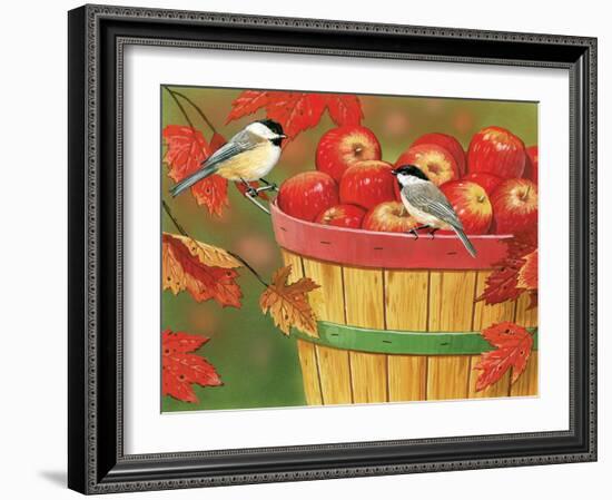Apples in Basket with Chickadees-William Vanderdasson-Framed Giclee Print