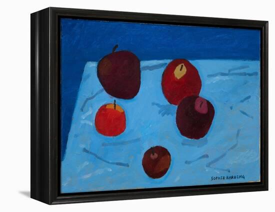 Apples on Blue Paper Bag-Sophie Harding-Framed Premier Image Canvas