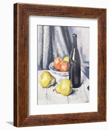 Apples, Pears and a Black Bottle on a Draped Table, C.1928-Samuel John Peploe-Framed Giclee Print