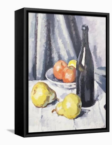 Apples, Pears and a Black Bottle on a Draped Table-Samuel John Peploe-Framed Premier Image Canvas