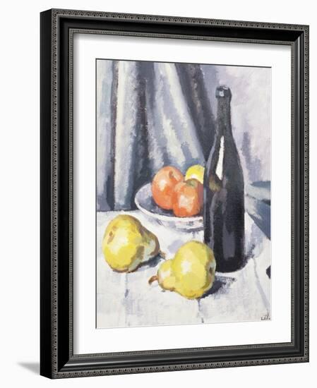 Apples, Pears and a Black Bottle on a Draped Table-Samuel John Peploe-Framed Giclee Print
