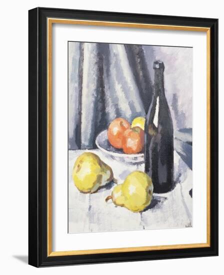 Apples, Pears and a Black Bottle on a Draped Table-Samuel John Peploe-Framed Giclee Print