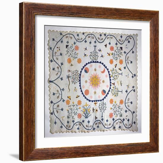 Applique Quilt with Sun, Moon, Stars and the Garden of Eden, from Arkansas, C.1890-American School-Framed Giclee Print