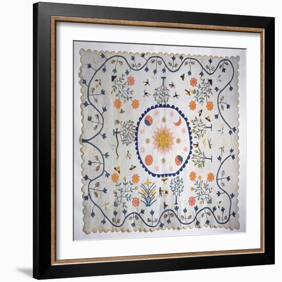 Applique Quilt with Sun, Moon, Stars and the Garden of Eden, from Arkansas, C.1890-American School-Framed Giclee Print