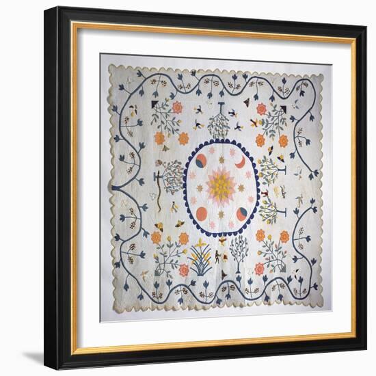 Applique Quilt with Sun, Moon, Stars and the Garden of Eden, from Arkansas, C.1890-American School-Framed Giclee Print