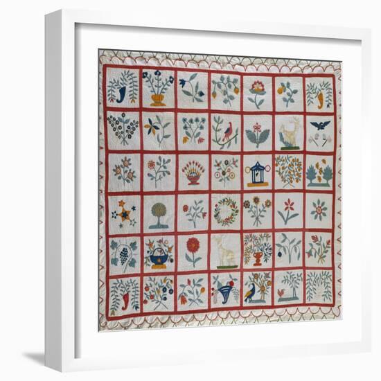 Appliqued Cotton Quilt Coverlet, Probably New York, Dated January 15th, 1859-null-Framed Giclee Print