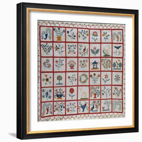 Appliqued Cotton Quilt Coverlet, Probably New York, Dated January 15th, 1859-null-Framed Giclee Print