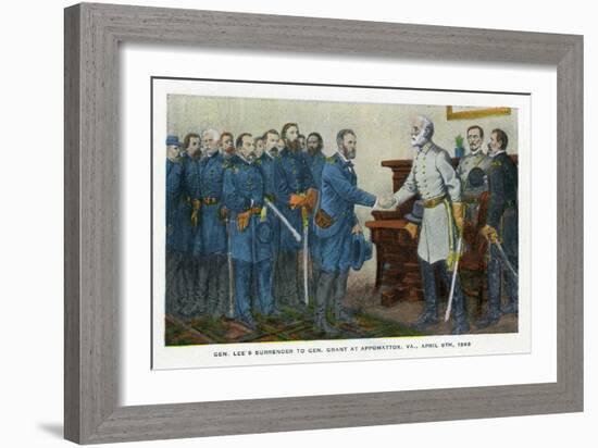 Appomattox, Virginia, Representation of Lee Surrendering to Grant on April 9, 1865-Lantern Press-Framed Art Print