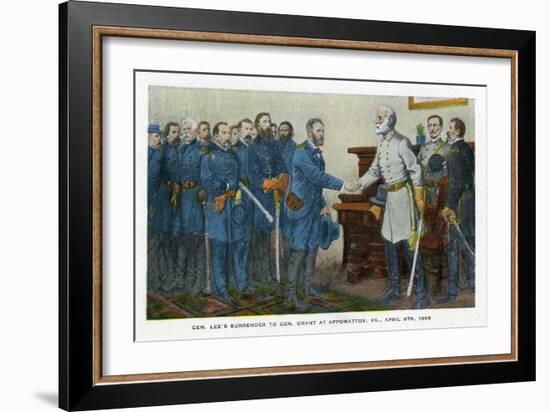 Appomattox, Virginia, Representation of Lee Surrendering to Grant on April 9, 1865-Lantern Press-Framed Art Print