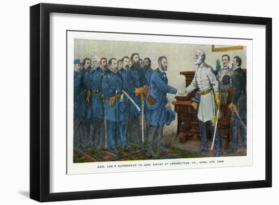 Appomattox, Virginia, Representation of Lee Surrendering to Grant on April 9, 1865-Lantern Press-Framed Art Print