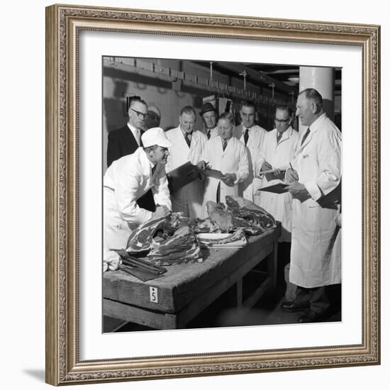 Apprentice Butcher Showing His Work to Competition Judges, Barnsley, South Yorkshire, 1963-Michael Walters-Framed Photographic Print