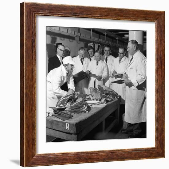 Apprentice Butcher Showing His Work to Competition Judges, Barnsley, South Yorkshire, 1963-Michael Walters-Framed Photographic Print