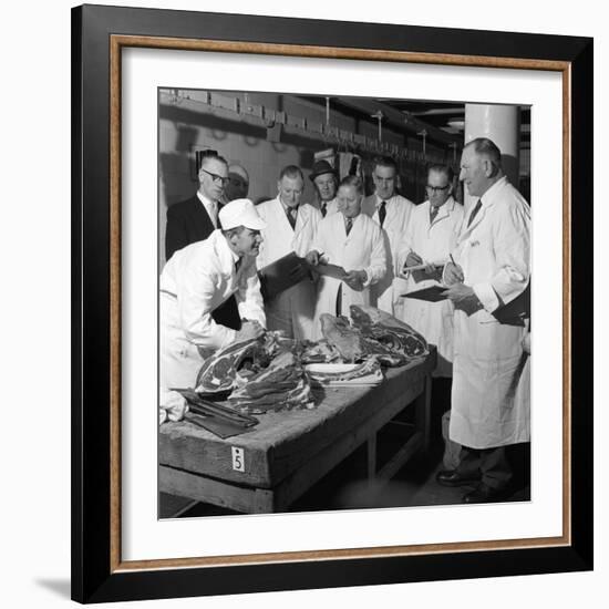 Apprentice Butcher Showing His Work to Competition Judges, Barnsley, South Yorkshire, 1963-Michael Walters-Framed Photographic Print